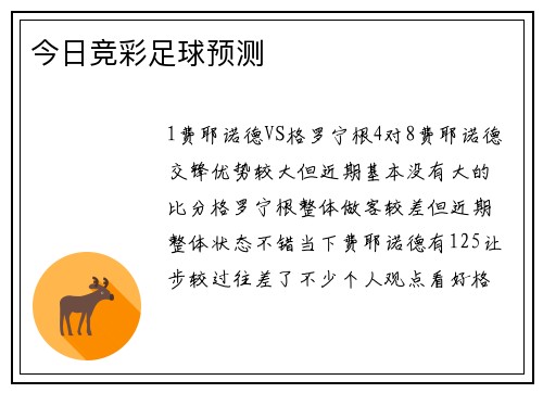 今日竞彩足球预测
