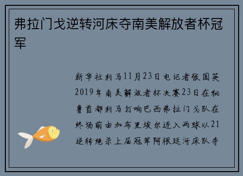 弗拉门戈逆转河床夺南美解放者杯冠军